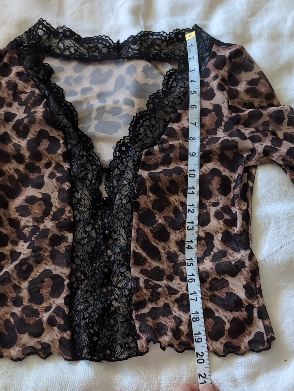 Leopard Print Lace-Trim Women's Top - Brown/Black - Picture 3 of 6